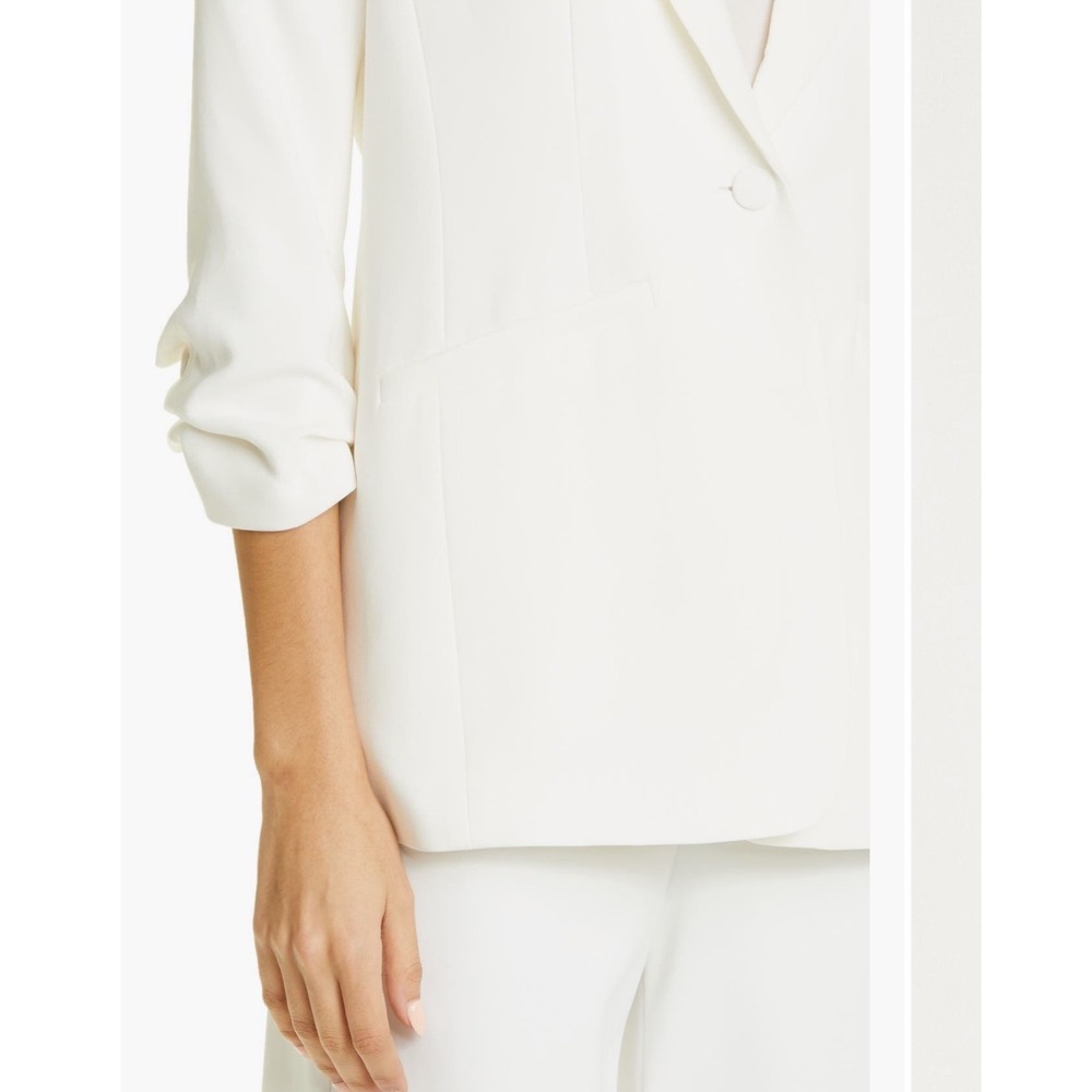 $395 Cinq a Sept Khloe Ruched Sleeve Blazer Ivory White Single Button Size 2 - Picture 4 of 12